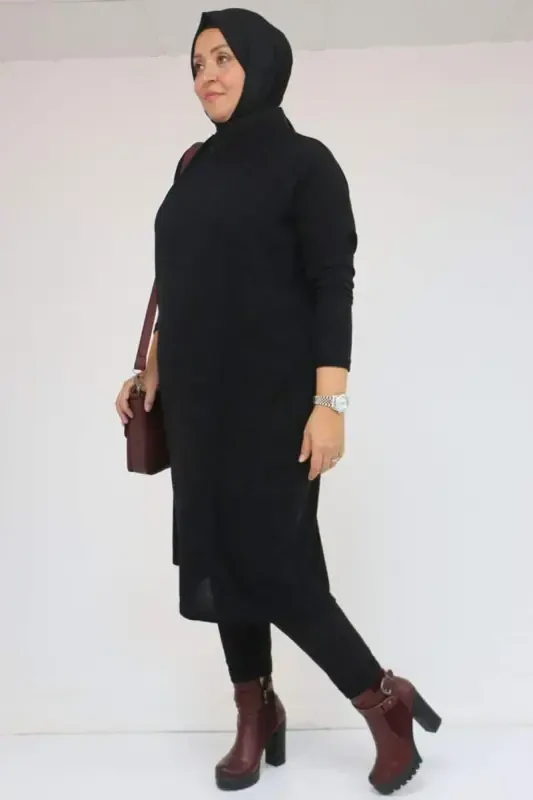 58101 Plus Size Drop Shoulder Mir Tunic - Black - BÜYÜKBEDENIZ