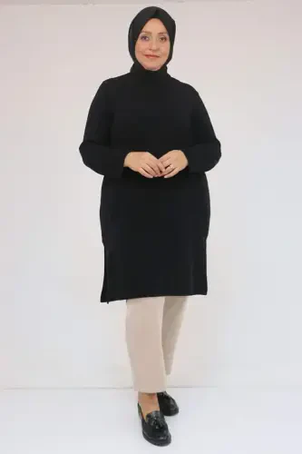 58103 Plus Size Bias Detailed Mir Tunic - Black - 1