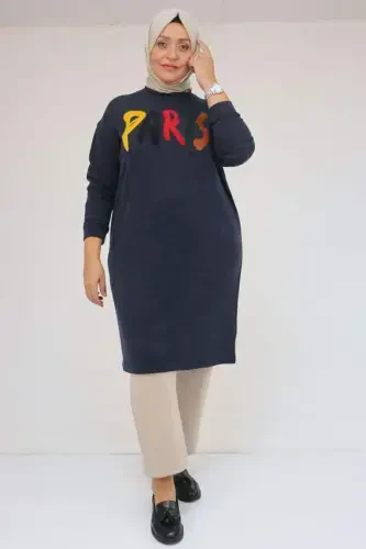 58107 Plus Size Paris Printed Mir Tunic - Navy Blue - 1