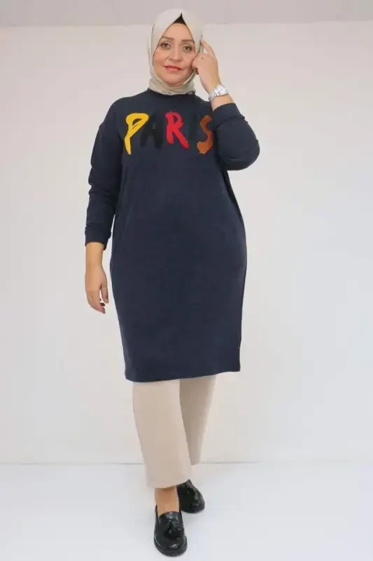 58107 Plus Size Paris Printed Mir Tunic - Navy Blue - 1