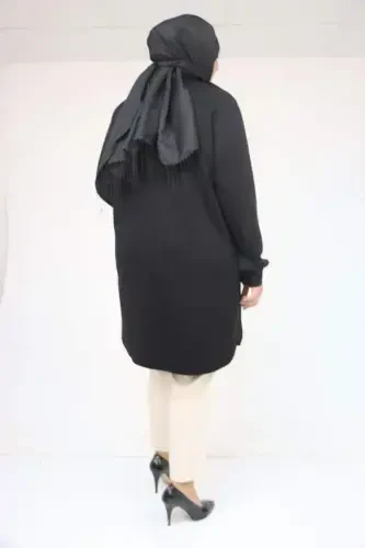 58126 Plus Size Buttoned Accessory Detailed Modal Tunic - Black - 3