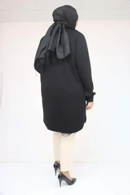 58126 Plus Size Buttoned Accessory Detailed Modal Tunic - Black - 3
