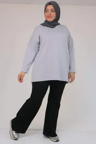 58132 Katta hajmli old tomoni chima detalli yon yirtqichli modal tunika - Kulrang - 1