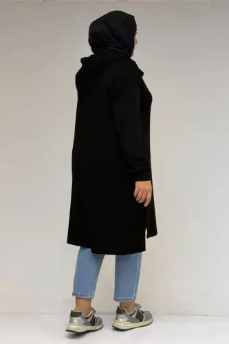 58135 Plus Size Hooded Half Padded Modal Tunic - Black - 3