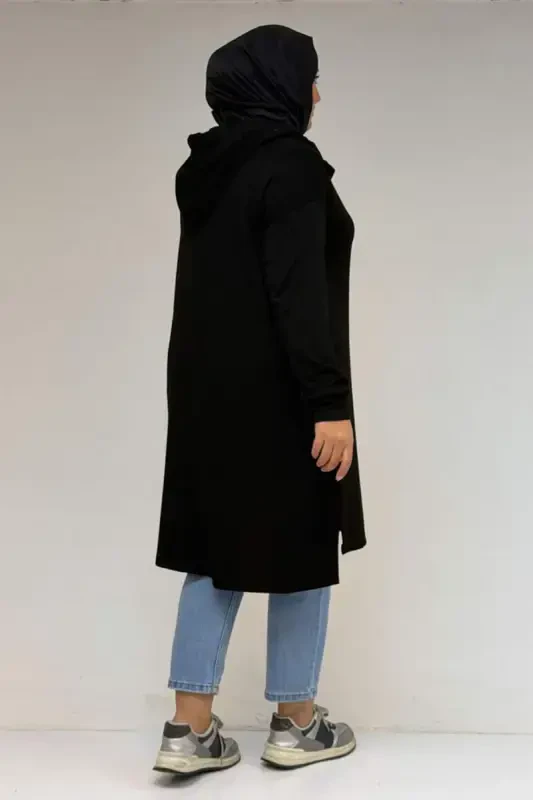 58135 Plus Size Hooded Half Padded Modal Tunic - Black - 3
