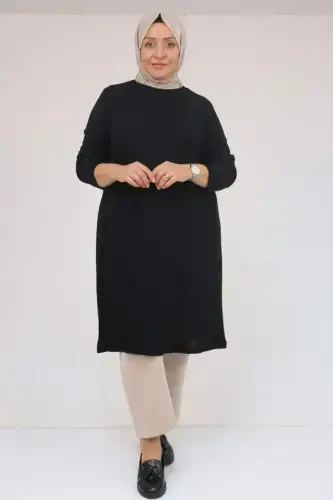 58140 Katta Hajmli Asosiy Mir Tunik - Qora - 1