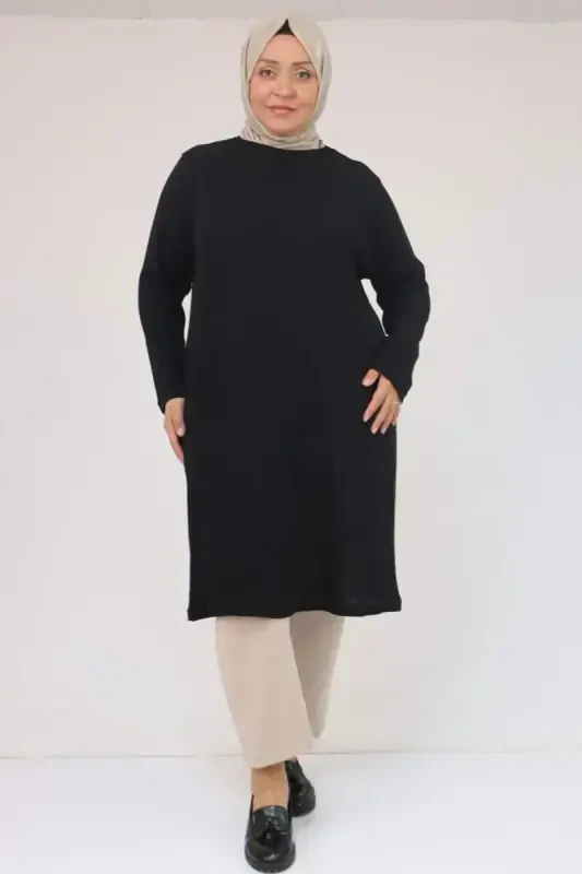 58140 Katta Hajmli Asosiy Mir Tunik - Qora - 2