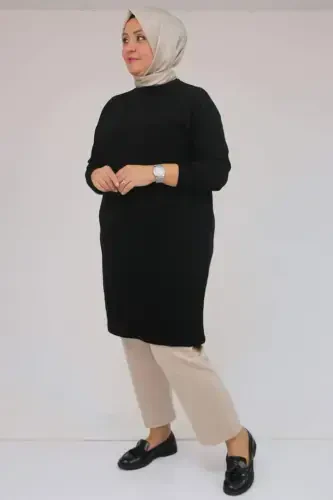 58148 Plus Size Low Sleeve Mir Tunic - Black - BÜYÜKBEDENIZ (1)