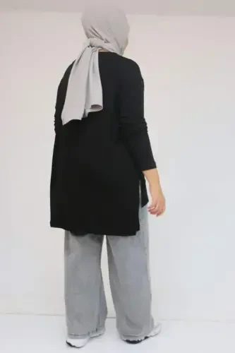 58149 Большой Размер Туника с Деталями Каменной Печати и Клубникой - Черный - BÜYÜKBEDENIZ (1)