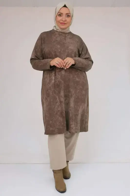 58153 Большой Размер Батик Модал Туника - Батик Визон - BÜYÜKBEDENIZ