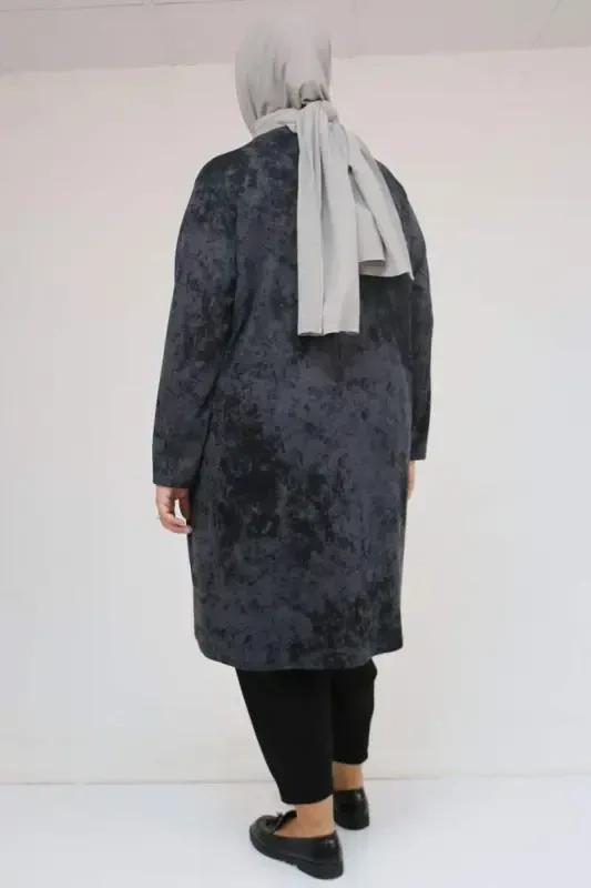 58153 Katta Hajmli Oddiy Batika Modal Tunik - Batika Qora - 2