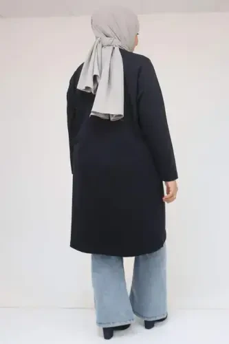 58154 Katta hajmli yoqasi biyeli ikki ipli tunik - Toʻq koʻk - BÜYÜKBEDENIZ (1)