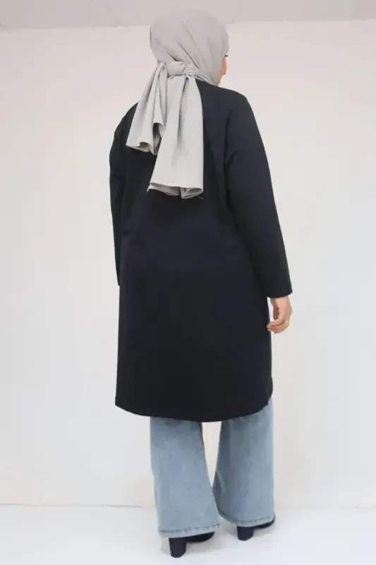 58154 Katta hajmli yoqasi biyeli ikki ipli tunik - Toʻq koʻk - 2