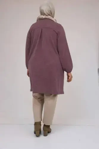 58155 Большой Размер Туника Mir С Перфорацией и Рукавами на Резинке - Розовый - 3