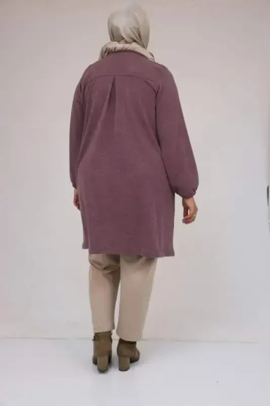 58155 Plus Size Elastic Sleeve Rivet Detailed Mir Tunic - Rose - 3