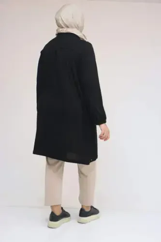 58155 Plus Size Elastic Sleeve Rivet Detailed Mir Tunik - Black - 2