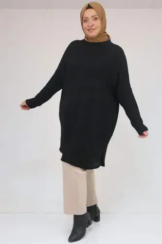 58156 Katta Razmerli Asosiy Mir Tunik - Qora - 1