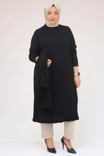 58158 Plus Size Scarf Model Mir Tunic - Black - 1