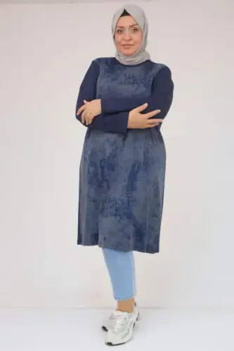 58161 Büyük Beden Basic Modal Tunik - İndigo - 1