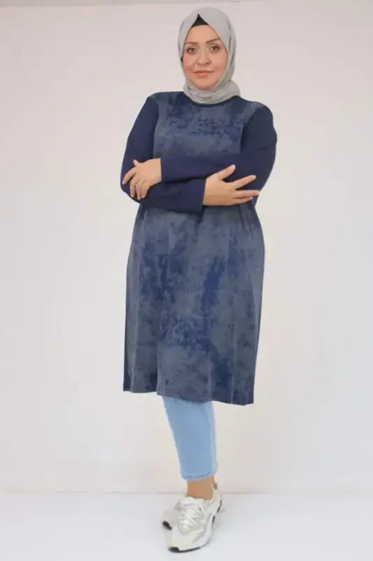 58161 Büyük Beden Basic Modal Tunik - İndigo - 1