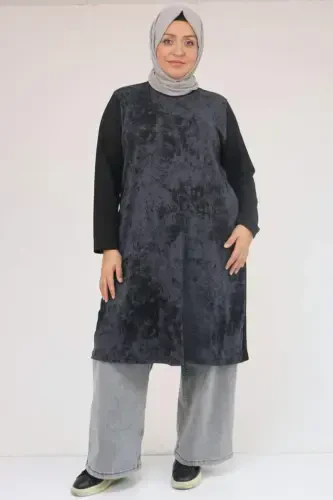 58161 Katta Hajmli Asosiy Modal Tunik - Qora - 1