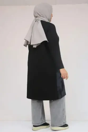 58161 Katta Hajmli Asosiy Modal Tunik - Qora - 3