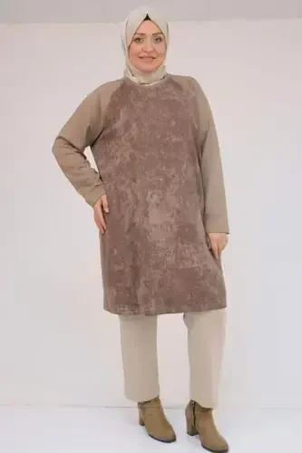 58162 Katta Hajmli Garniturali Modal Tunik - Vizon - 1