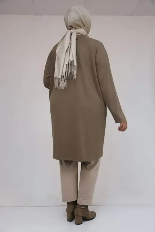 58162 Katta Hajmli Garniturali Modal Tunik - Vizon - 3