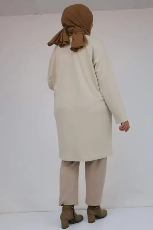 58162 Plus Size Detailed Modal Tunic - Beige - 3