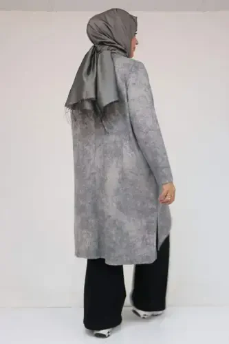 58163 Большой Размер Юбка Симметричный Крой Батик Туника - Серый - BÜYÜKBEDENIZ (1)