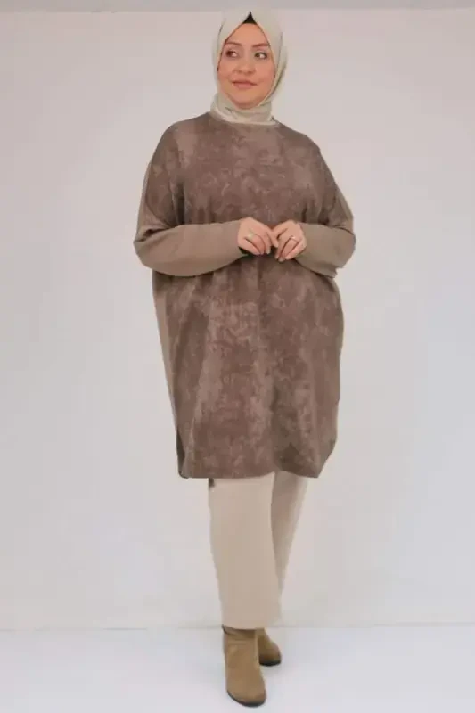 58164 Plus Size Basic Modal Tunic - Dark Mink - BÜYÜKBEDENIZ