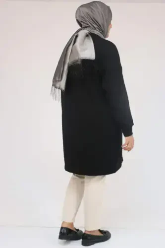 58165 Plus Size Stone Print Detailed Modal Tunic - Black - BÜYÜKBEDENIZ (1)