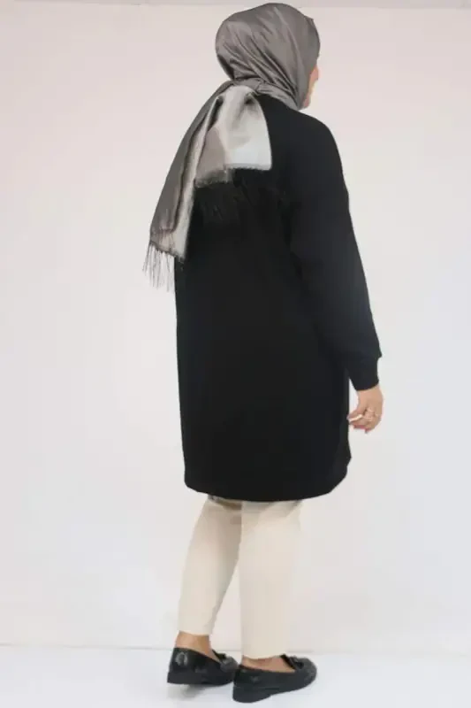 58165 Plus Size Stone Print Detailed Modal Tunic - Black - 2