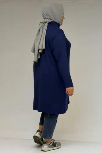 58175 Büyük Beden Boğazlı Yaka Basic Penye Tunik - İndigo - 2