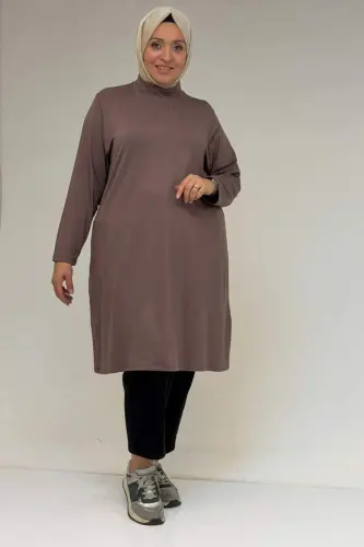 58175 Plus Size Turtleneck Basic Knitted Tunic - Mink - 1