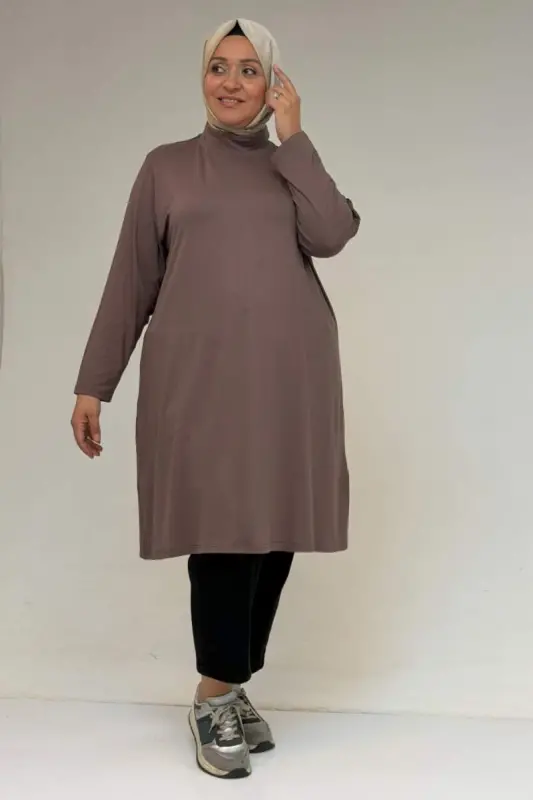 58175 Plus Size Turtleneck Basic Knitted Tunic - Mink - 2