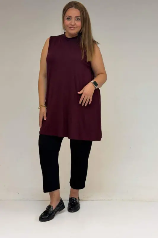 58501 Büyük Beden Hakim Yakalı Penye İçlik - Bordo - BÜYÜKBEDENIZ