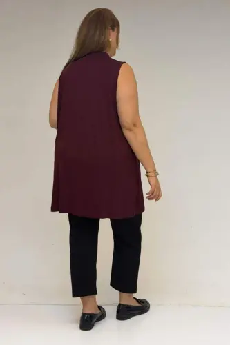 58501 Büyük Beden Hakim Yakalı Penye İçlik - Bordo - 3