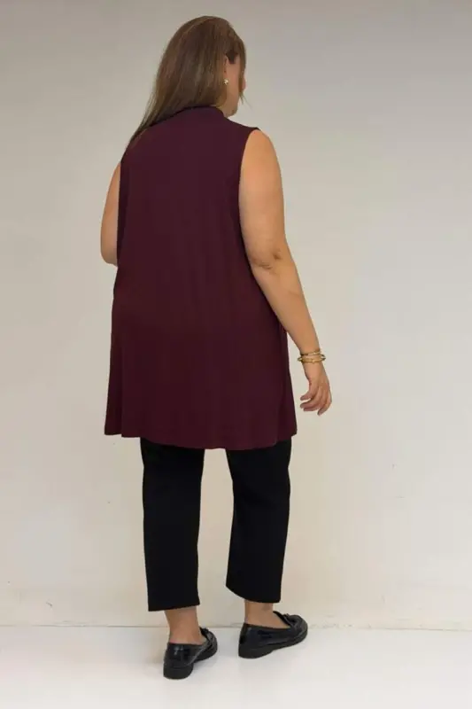 58501 Büyük Beden Hakim Yakalı Penye İçlik - Bordo - 3