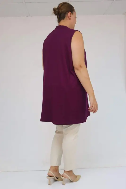 58501 Büyük Beden Hakim Yakalı Penye İçlik - Mürdüm - 3