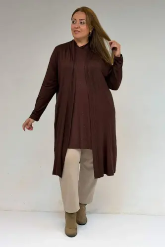 58506 Katta hajmdagi tosh bosma naqshli trikotaj ichki kiyim - Qahva - 3