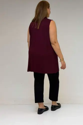 58506 Plus Size Stone Print Knitted Undershirt - Burgundy - 3