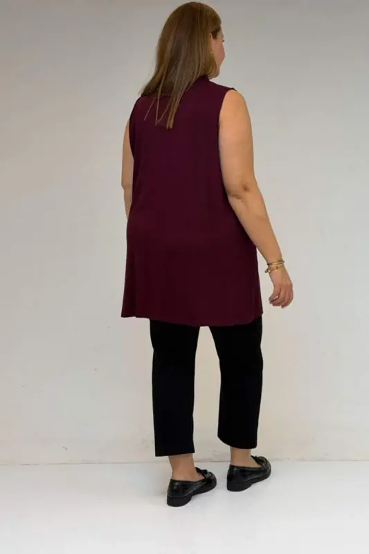 58506 Plus Size Stone Print Knitted Undershirt - Burgundy - 3