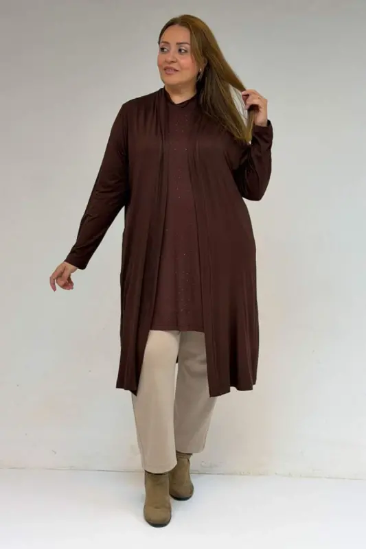 58506 Plus Size Stone Print Knitted Undershirt - Coffee - 3