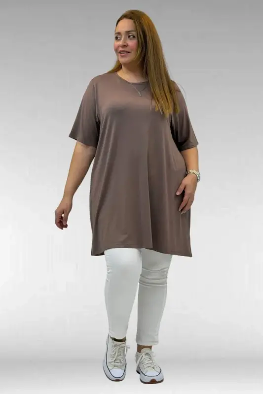 58507 Plus Size Crew Neck Cotton T-Shirt - Mink - 1
