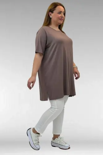 58507 Plus Size Crew Neck Cotton T-Shirt - Mink - 3