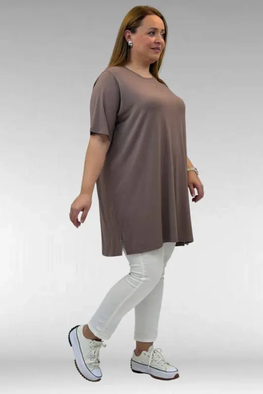 58507 Plus Size Crew Neck Cotton T-Shirt - Mink - 3