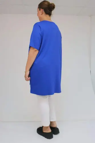 58507 Plus Size Crew Neck Cotton T-Shirt - Sax Blue - 3