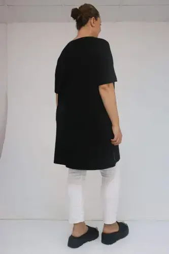 58507 Plus Size Ribbed Neckline Jersey T-Shirt - Black - 3