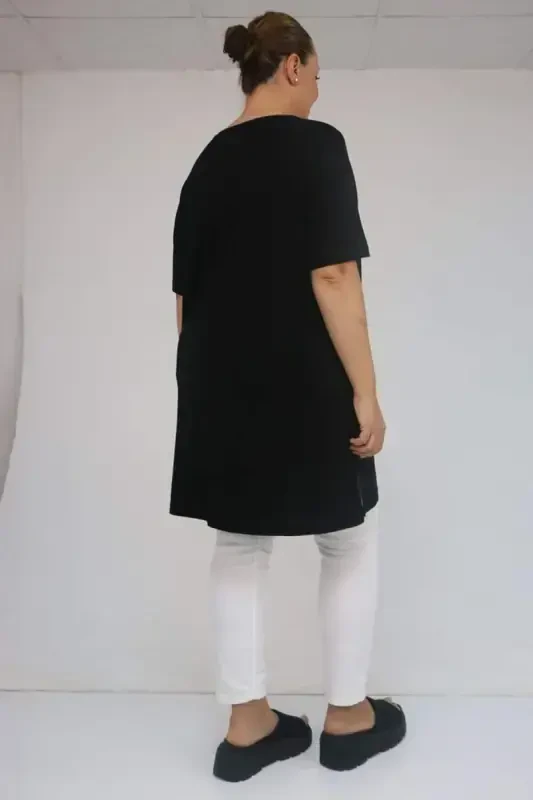 58507 Plus Size Ribbed Neckline Jersey T-Shirt - Black - 3